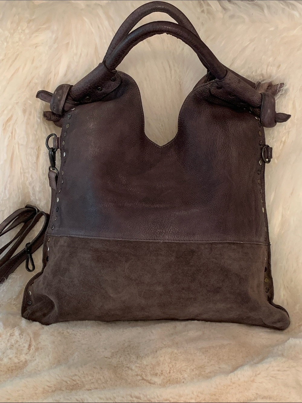 Free People Valencia Leather Tote Crossbody Gray - Picture 3 of 13